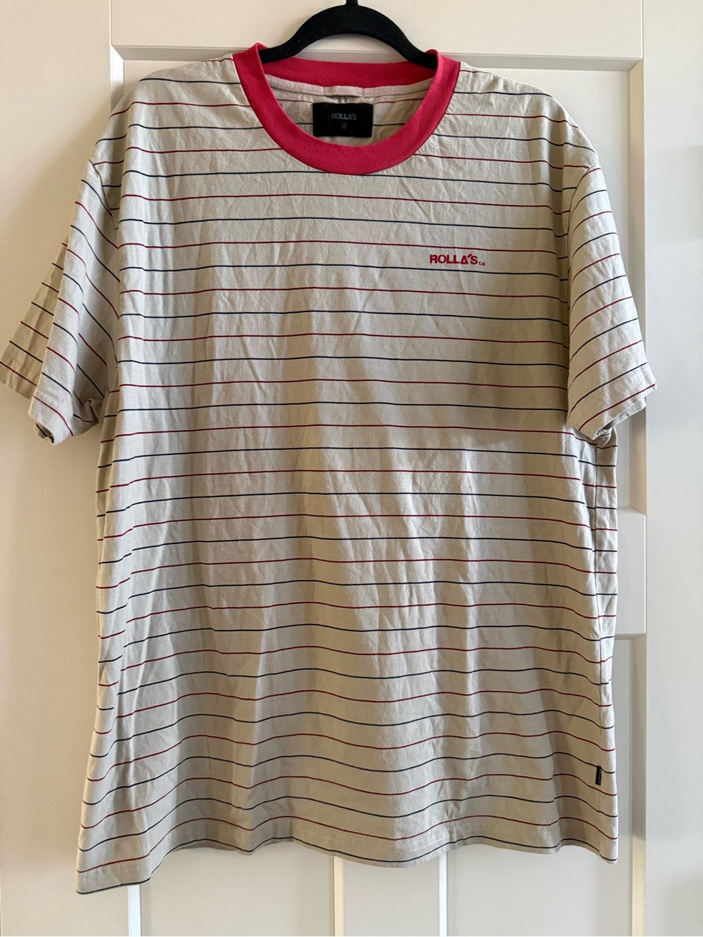 ROLLA'S Cream Striped Short Sleeve Tee with Red Neckline